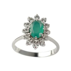 Bague d'occasion or 750 blanc calcédoine teintée verte zirconias