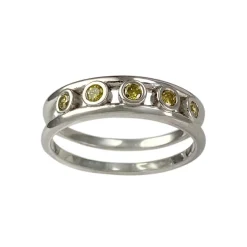 Bague d'occasion or 585 blanc diamants jaunes