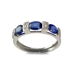 Bague d'occasion or 750 blanc diamants saphirs