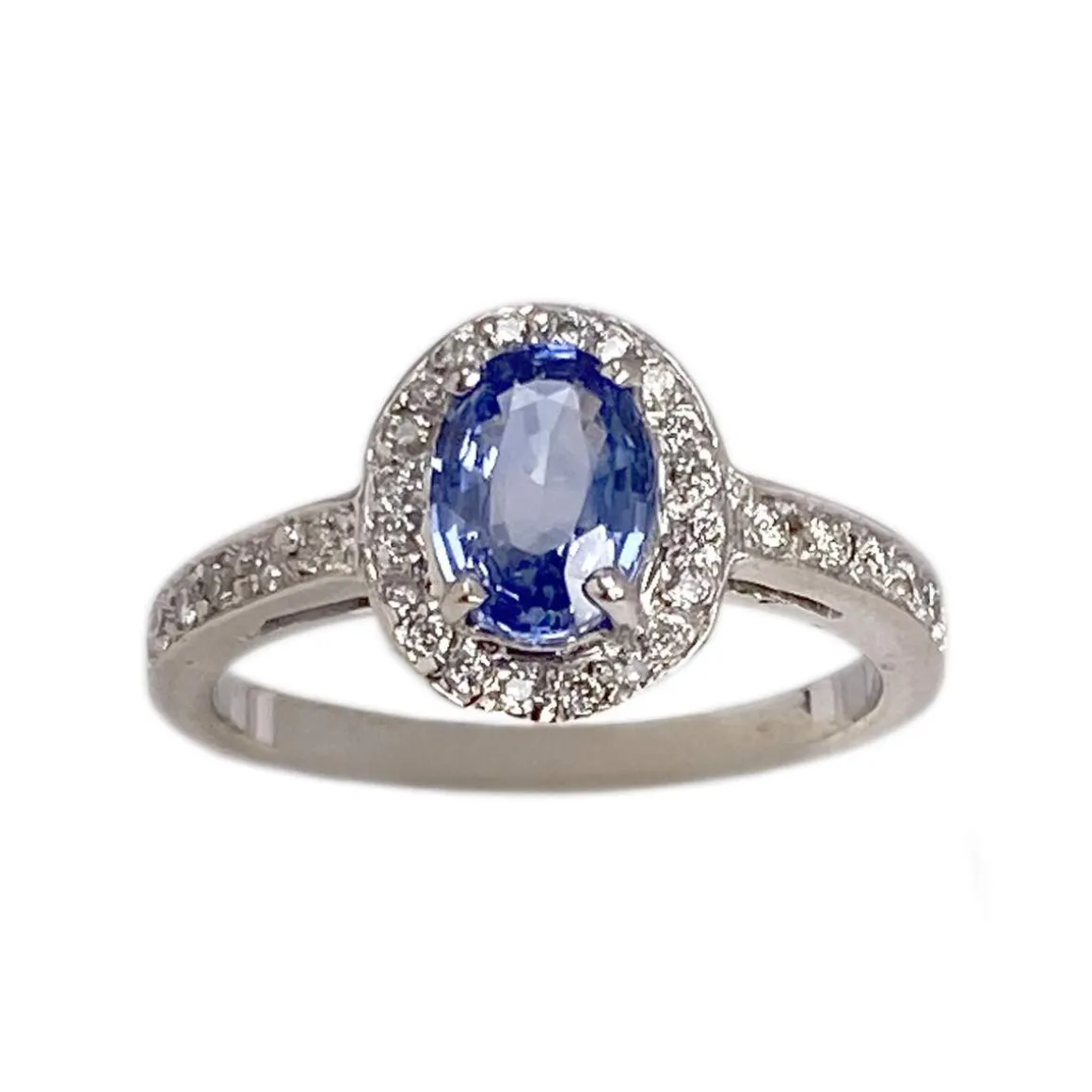 Bague d'occasion or 750 blanc diamant saphir