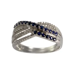 Bague d'occasion or 375 blanc diamants, saphirs