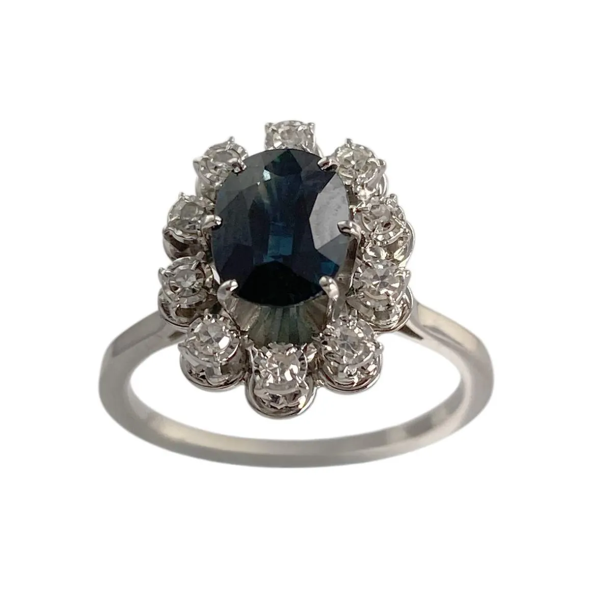 Bague d'occasion or 750 blanc diamant saphir