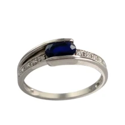 Bague d'occasion or 375 blanc diamants et saphir