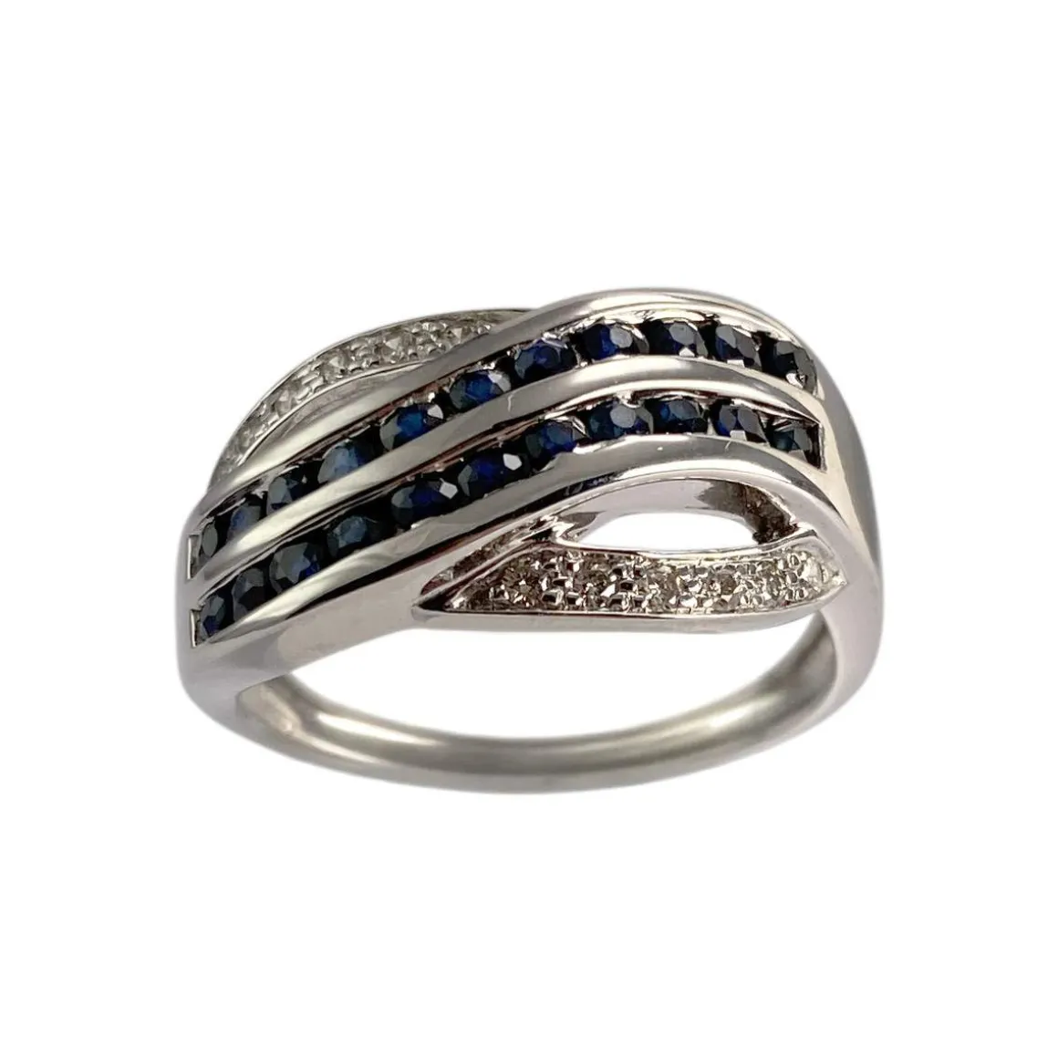 Bague d'occasion or 750 blanc diamants saphirs