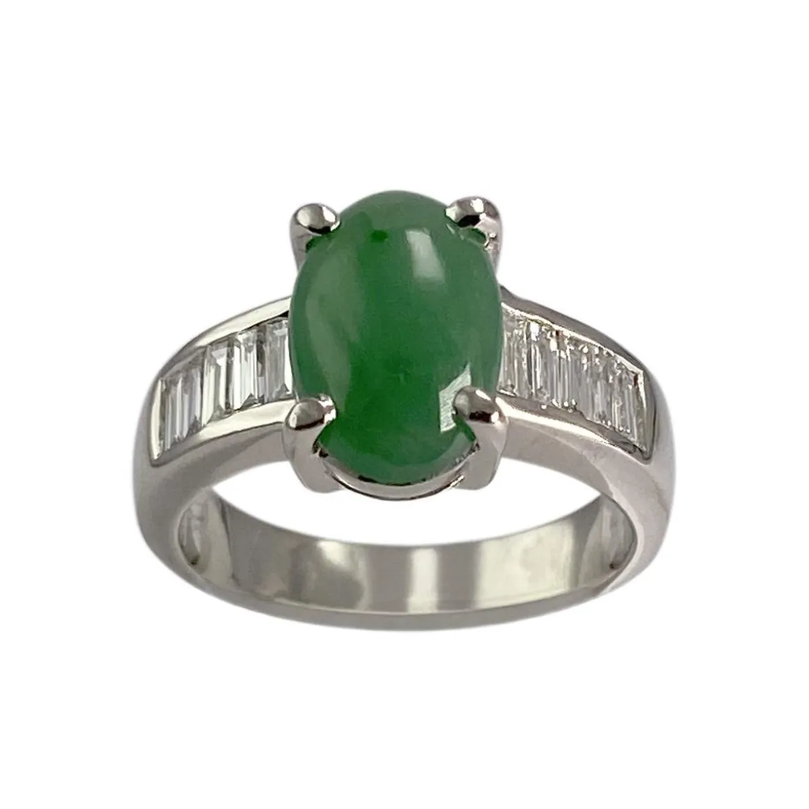 Bague d'occasion or 750 blanc jade et diamants