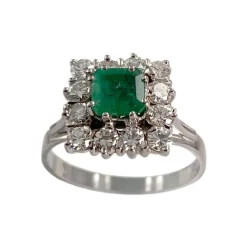 Bague d'occasion or 750 blanc émeraude diamants
