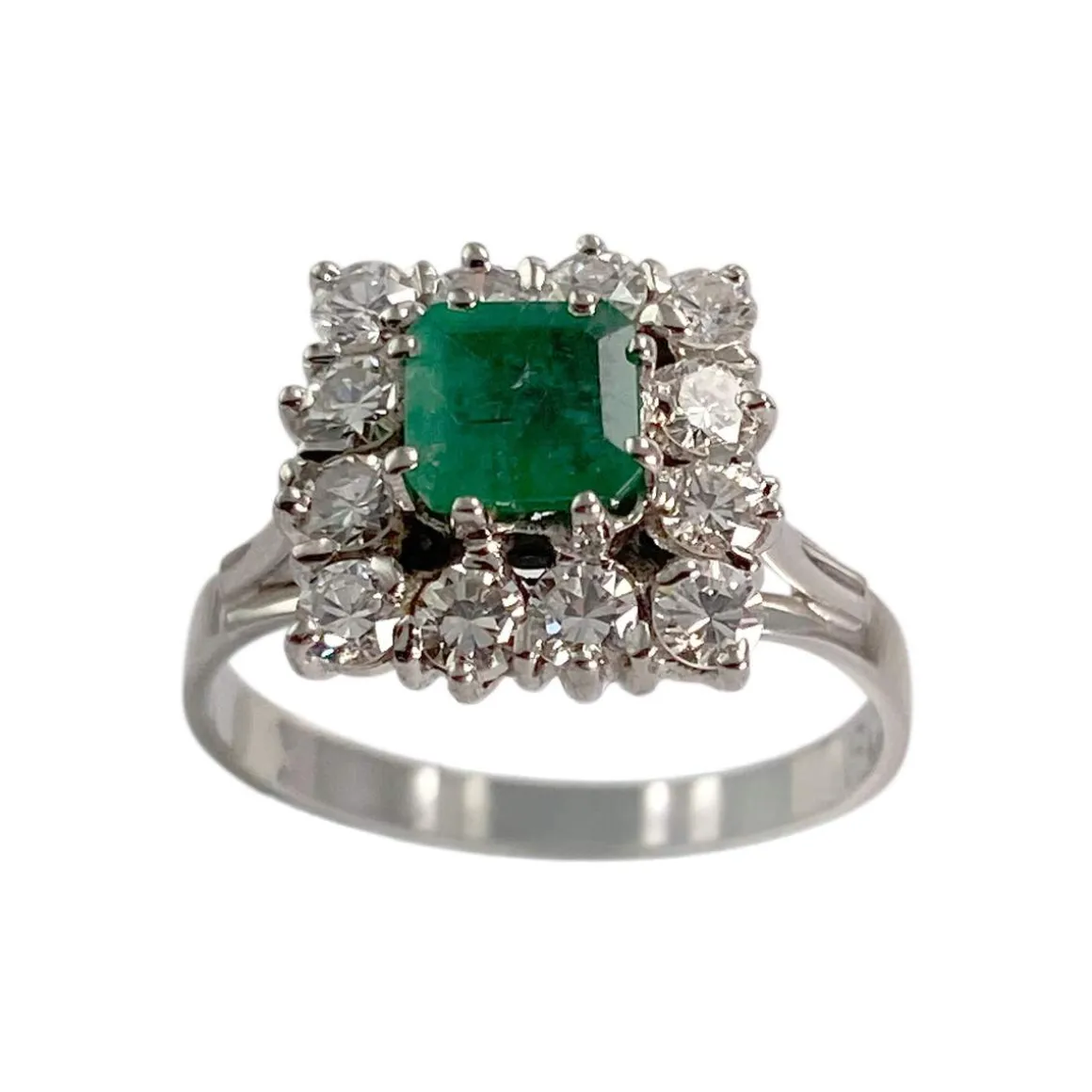 Bague d'occasion or 750 blanc émeraude diamants