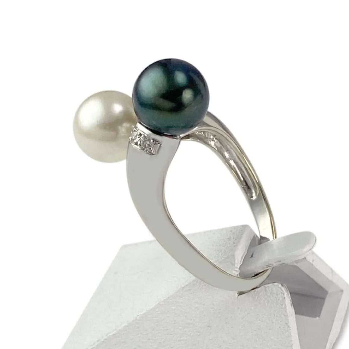 Bague d'occasion or 750 blanc perle de culture de chine perle de culture de chine diamant