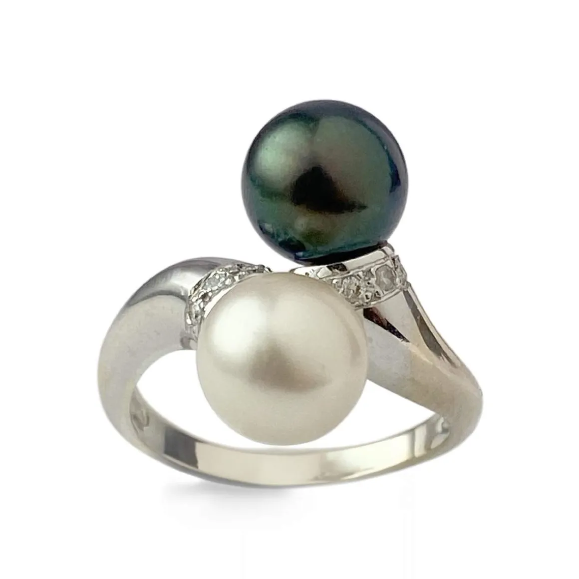 Bague d'occasion or 750 blanc perle de culture de chine perle de culture de chine diamant