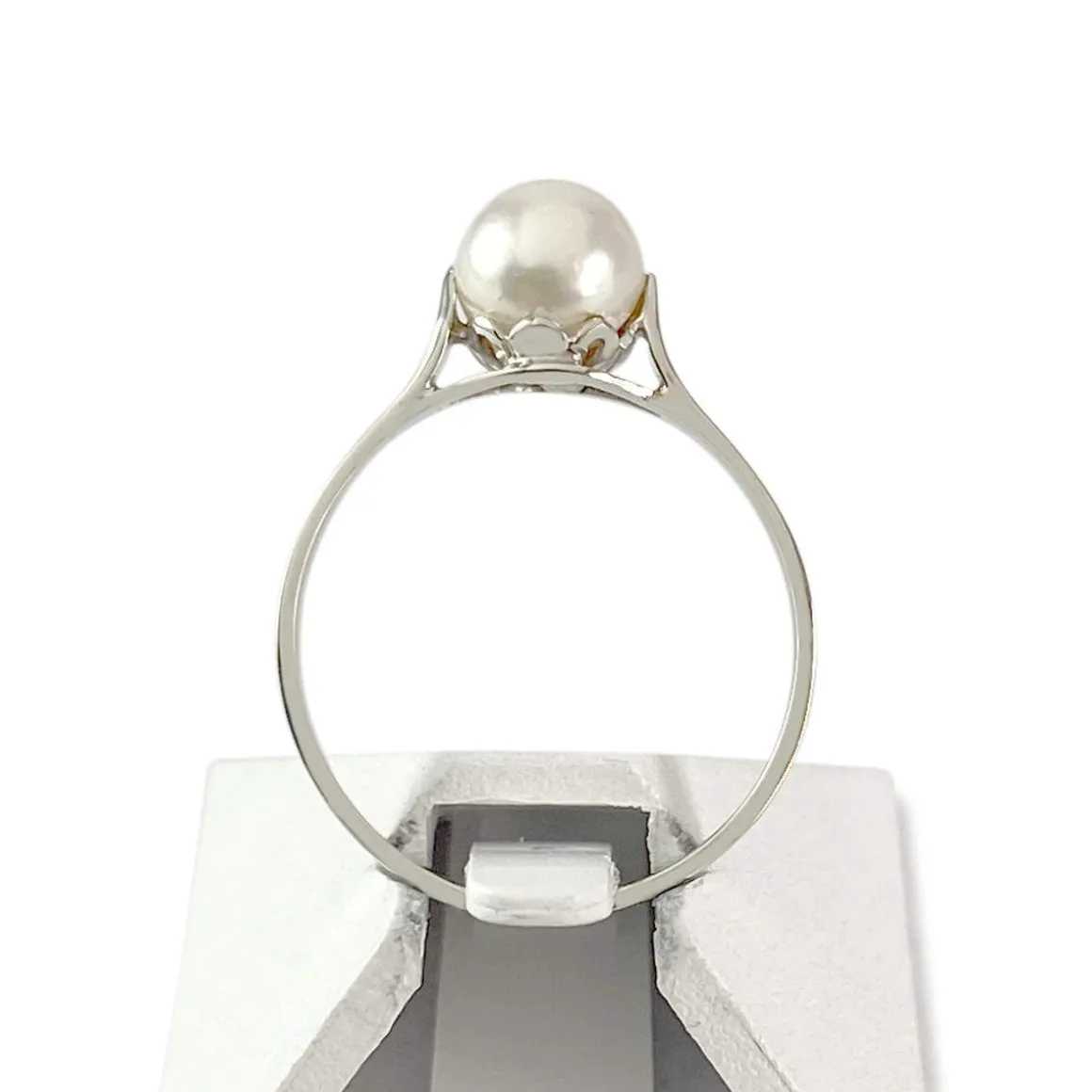 Bague d'occasion or 750 blanc perle de culture