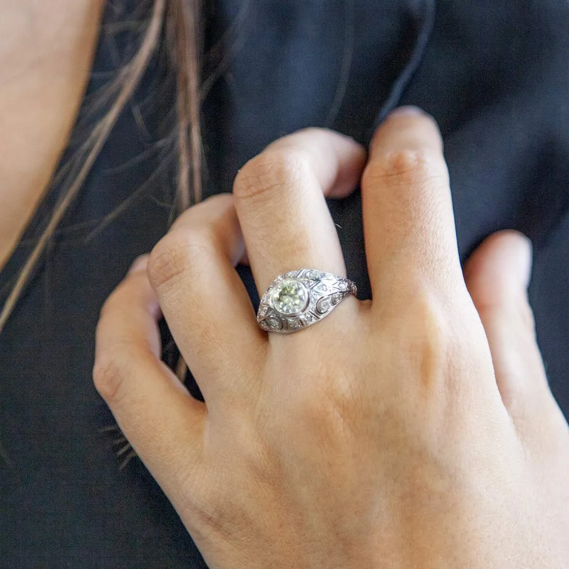 Bague d'occasion or 750 blanc platine diamants
