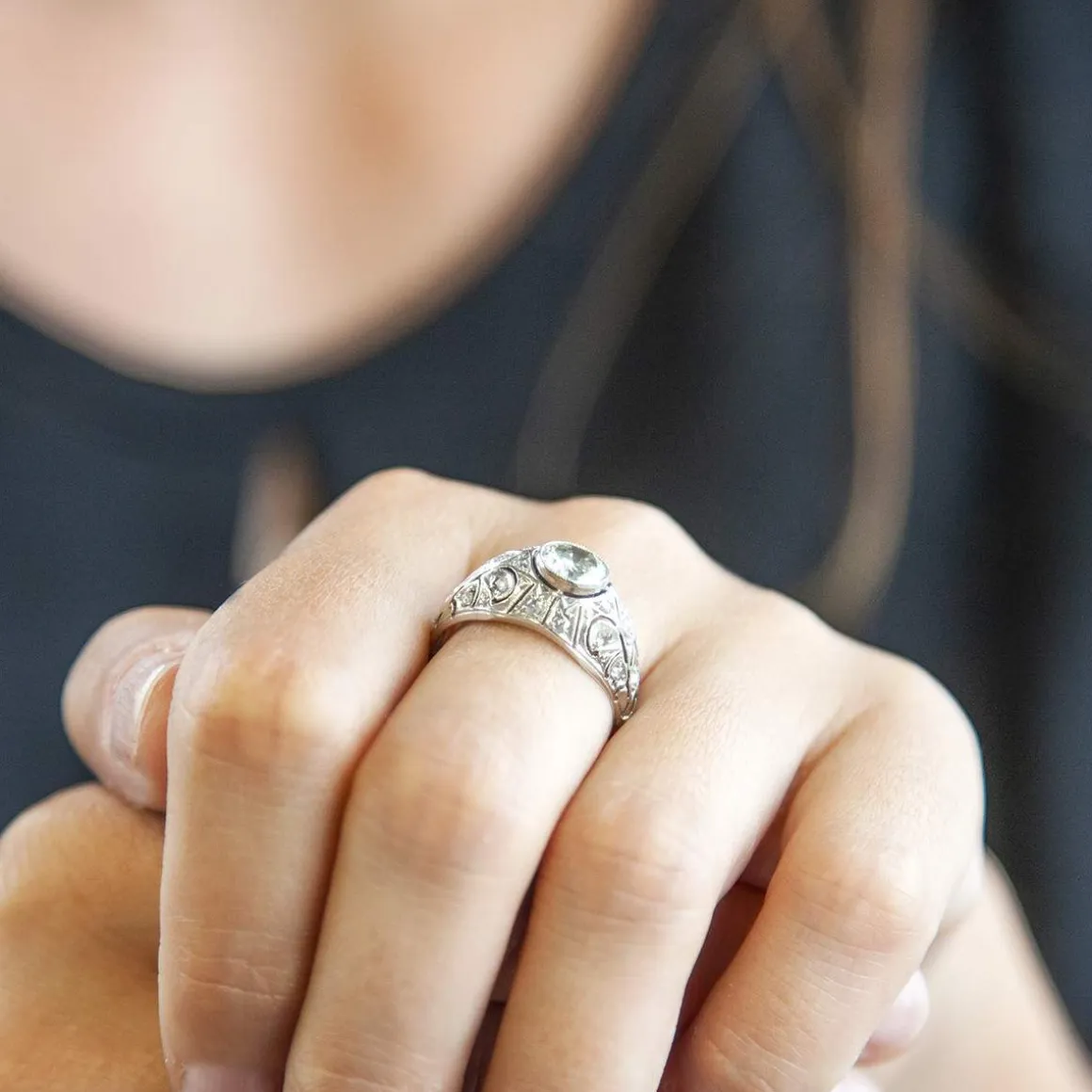 Bague d'occasion or 750 blanc platine diamants