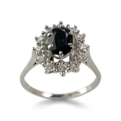 Bague d'occasion or 750 blanc saphir diamant