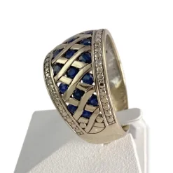 Bague d'occasion or 375 et rhodiée diamants saphirs