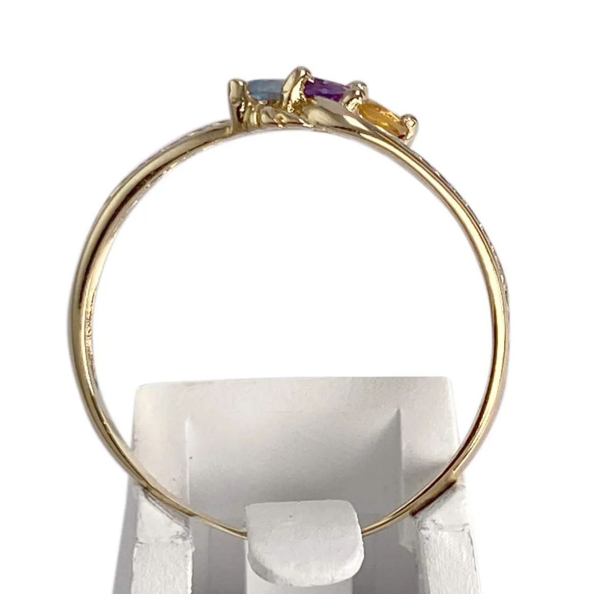 Bague d'occasion or 750 jaune amethyste citrine topaze traitée swiss blue