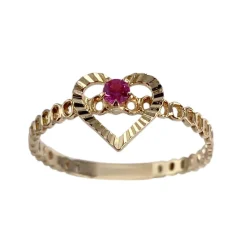 Bague d'occasion or 750 jaune coeur rubis synthetique