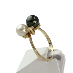 Bague d'occasion or 750 jaune diamants perles de culture