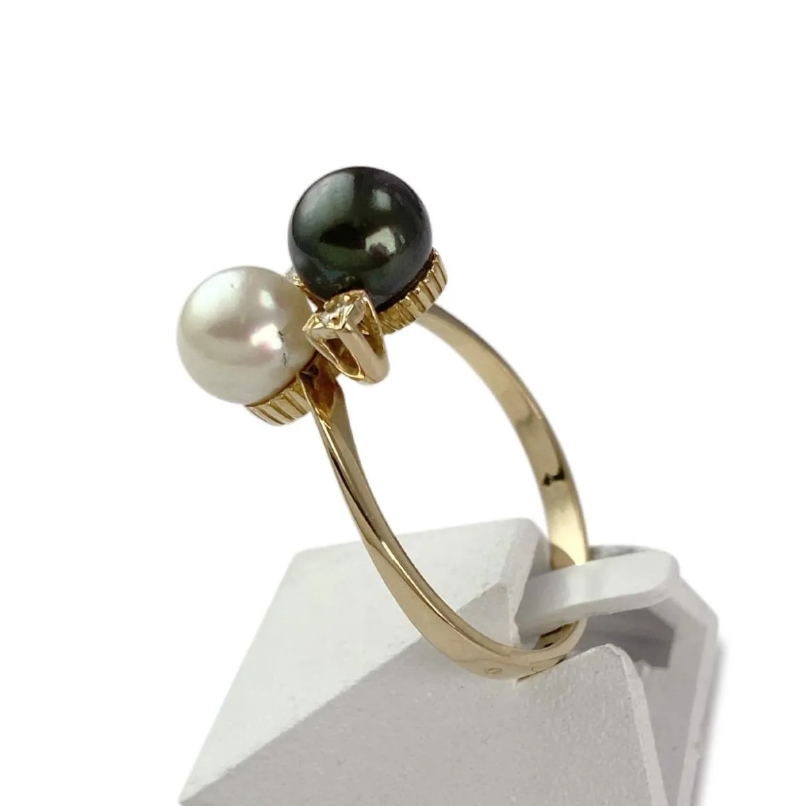 Bague d'occasion or 750 jaune diamants perles de culture