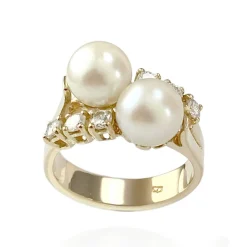 Bague d'occasion or 750 jaune diamants perles de culture