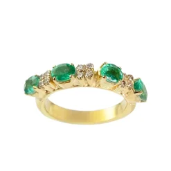 Bague d'occasion or 750 jaune diamants émeraudes