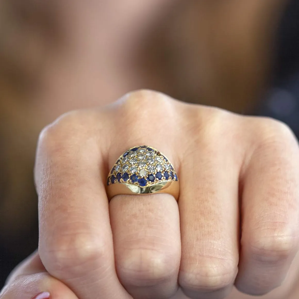 Bague d'occasion or 750 jaune diamants et saphirs