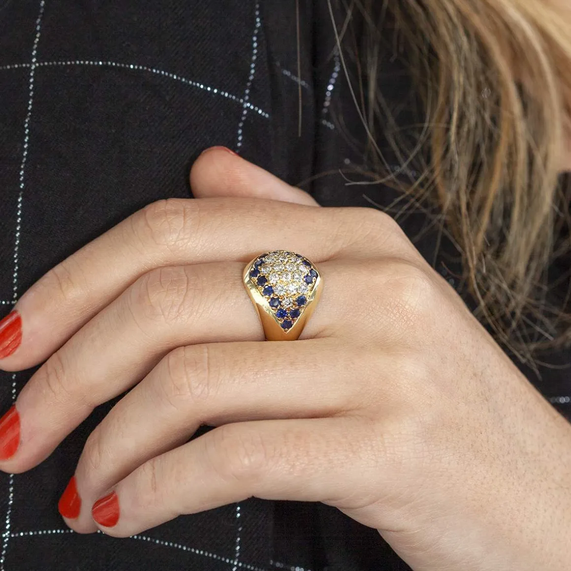 Bague d'occasion or 750 jaune diamants et saphirs