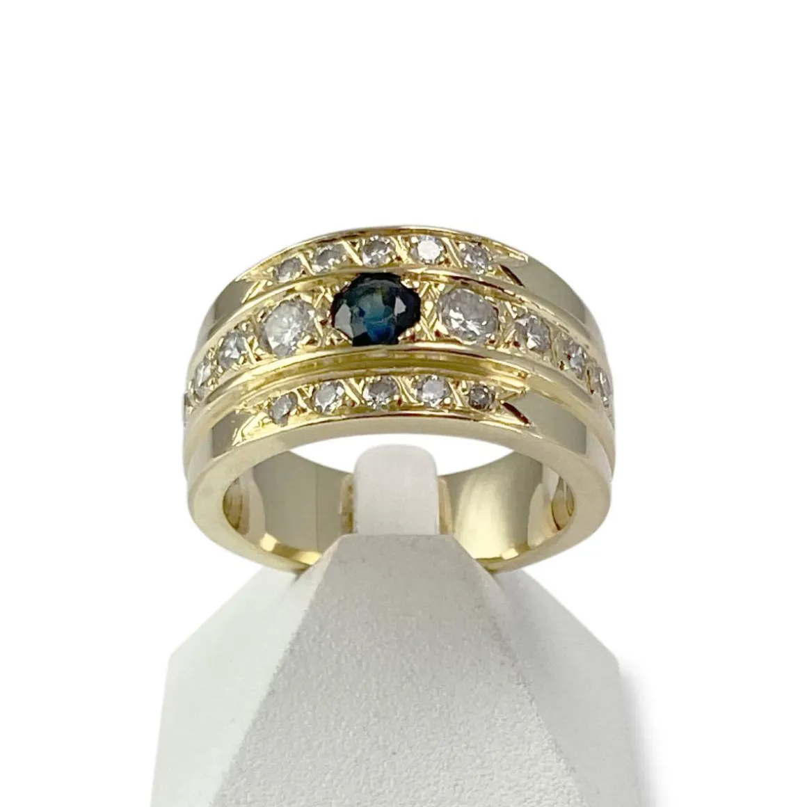 Bague d'occasion or 750 jaune diamants saphir