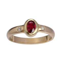 Bague d'occasion or 750 jaune diamants pierres rouges
