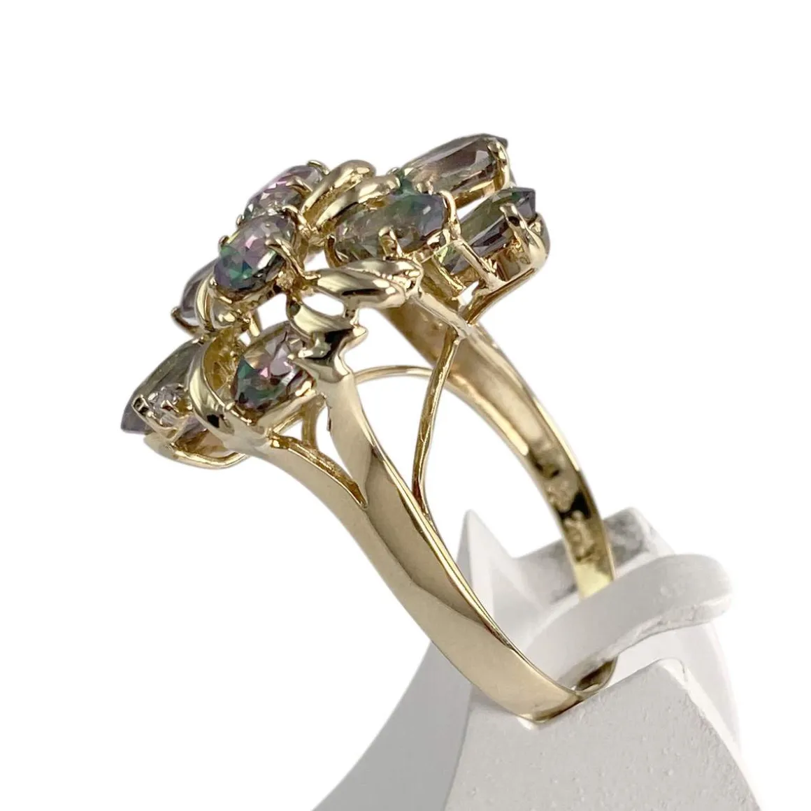 Bague d'occasion or 585 jaune diamants topazes traitées