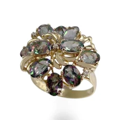 Bague d'occasion or 585 jaune diamants topazes traitées