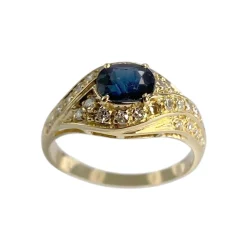 Bague d'occasion or 750 jaune diamants et saphir