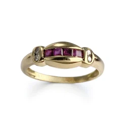 Bague d'occasion or 750 jaune diamants et rubis