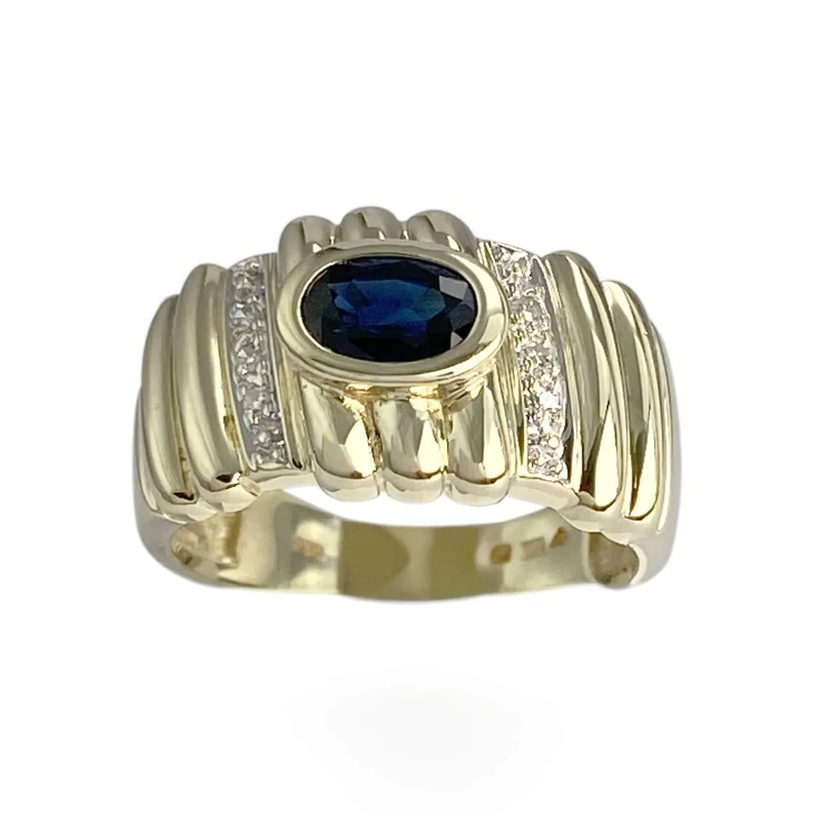 Bague d'occasion or 585 jaune diamants saphir