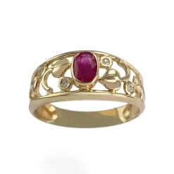 Bague d'occasion or 750 jaune diamants et rubis
