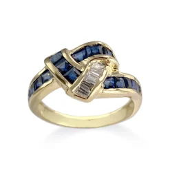 Bague d'occasion or 750 jaune diamants saphirs