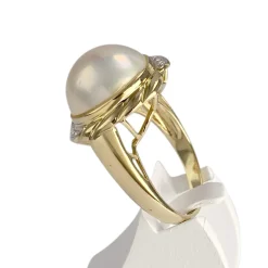 Bague d'occasion or 750 jaune diamants perle de culture