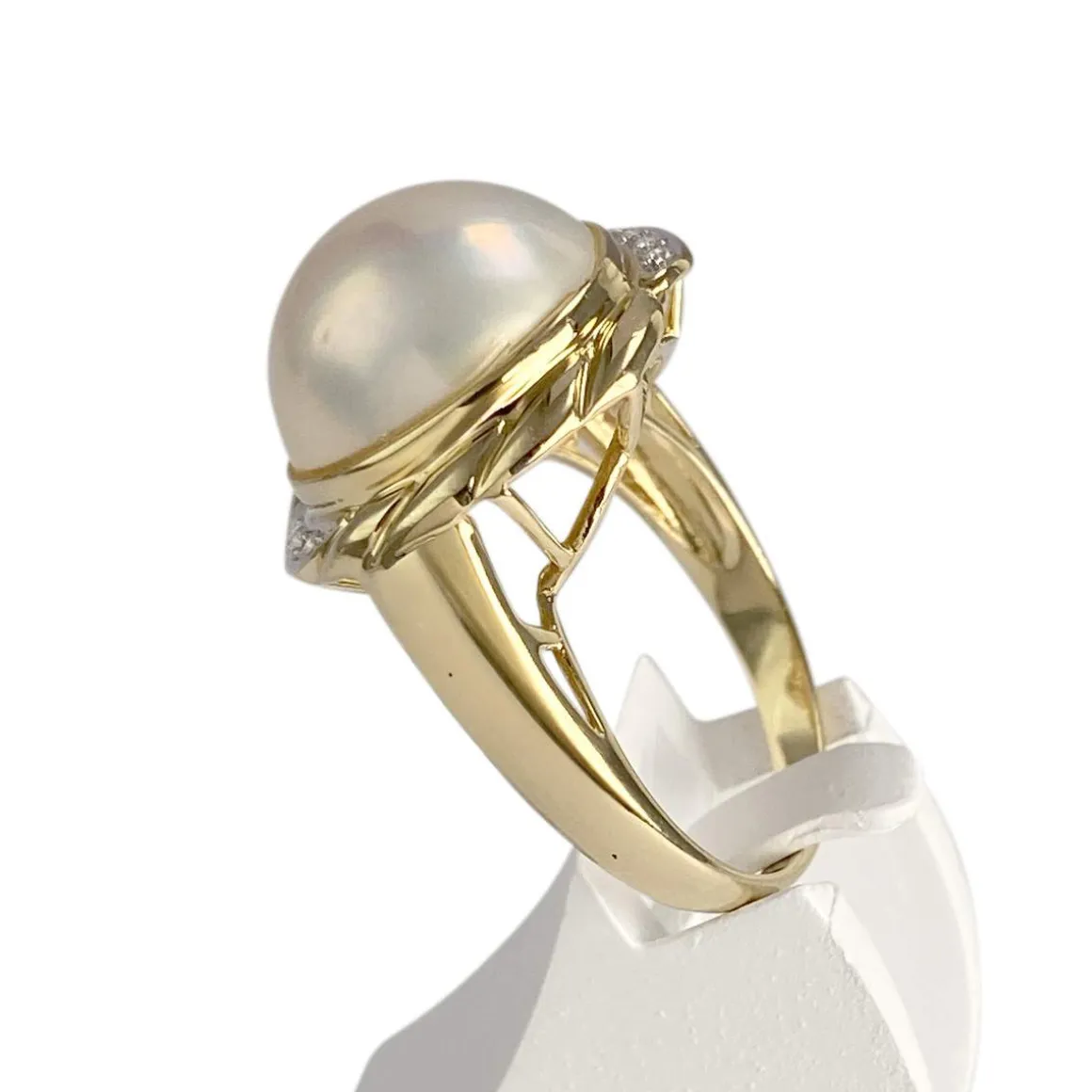 Bague d'occasion or 750 jaune diamants perle de culture