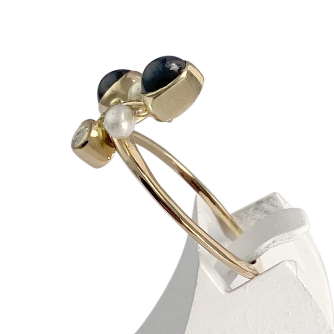 Bague d'occasion or 750 jaune diamant saphir perle de culture