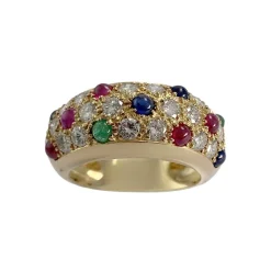 Bague d'occasion or 750 jaune diamants, émeraudes, rubis, saphirs