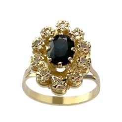 Bague d'occasion or 750 jaune diamant saphir