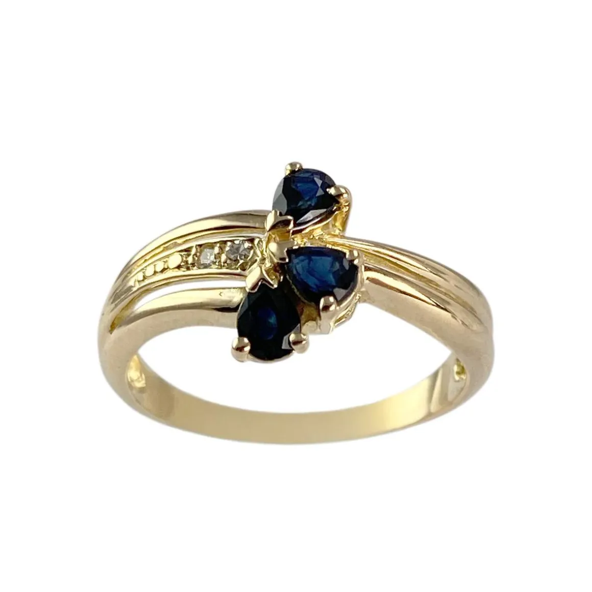 Bague d'occasion or 750 jaune diamants, saphirs