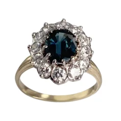 Bague d'occasion or jaune 750 et chaton or blanc 585 saphir diamants
