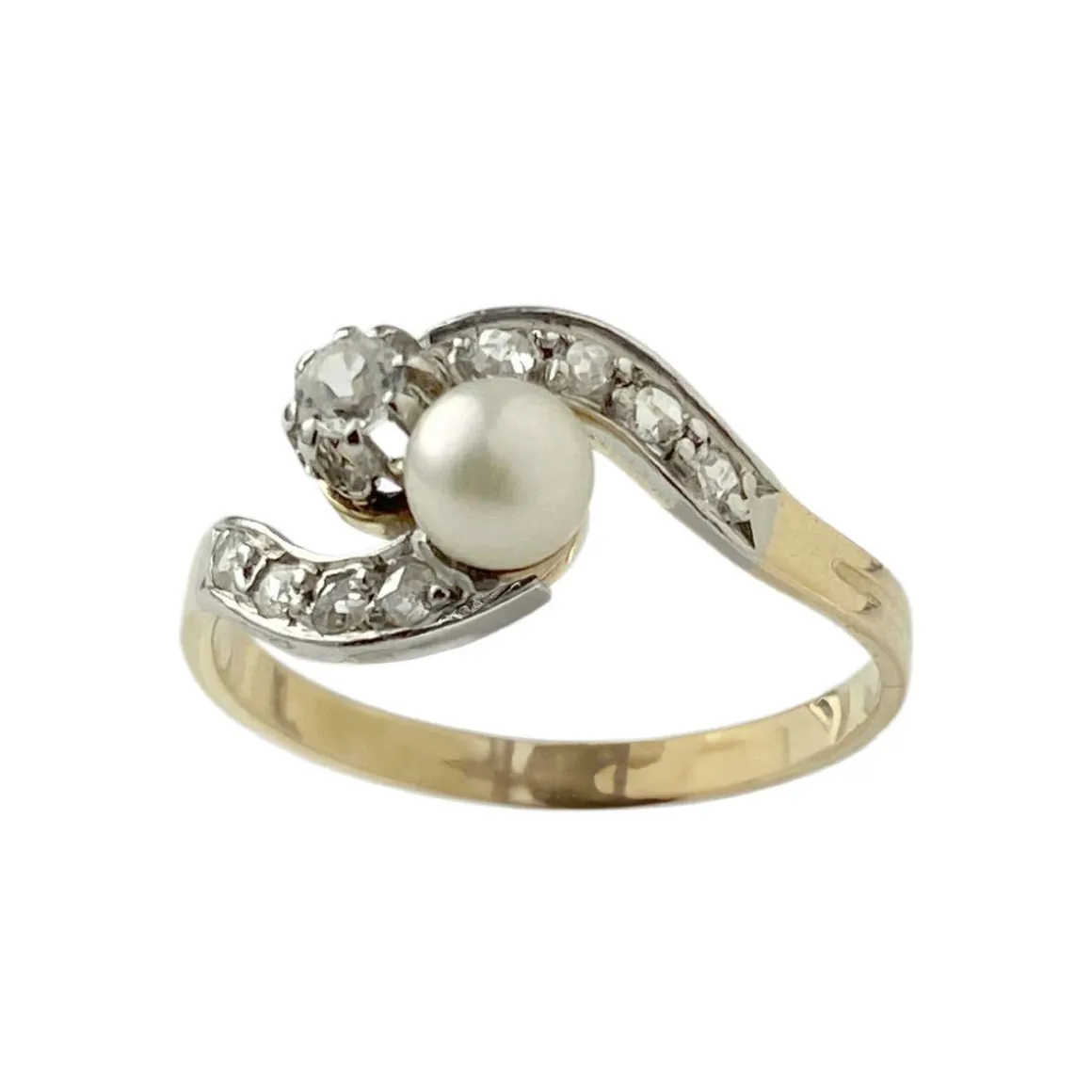 Bague d'occasion or 750 jaune et rhodié diamants perle de culture et perle blanche