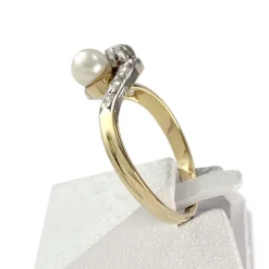 Bague d'occasion or 750 jaune et rhodié diamants perle de culture et perle blanche