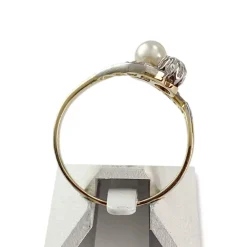 Bague d'occasion or 750 jaune et rhodié diamants perle de culture et perle blanche