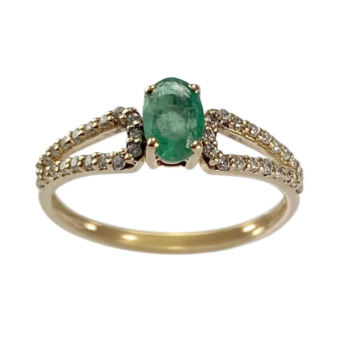 Bague d'occasion or 375 jaune émeraude, zirconias