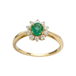 Bague d'occasion or 750 jaune émeraude, diamants