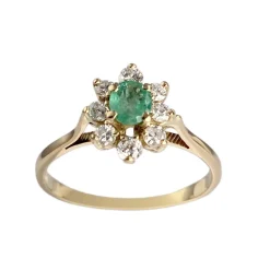 Bague d'occasion or 750 jaune émeraude et diamants