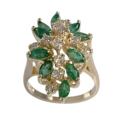 Bague d'occasion or 585 jaune émeraudes, diamants