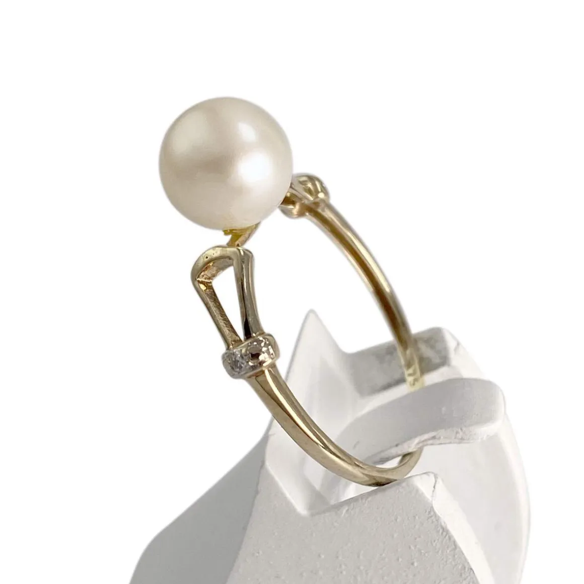Bague d'occasion or 375 jaune perle de culture et diamants